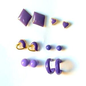 BOGO Six Pairs of Vintage 80s 90s Purple Post Stud Earrings